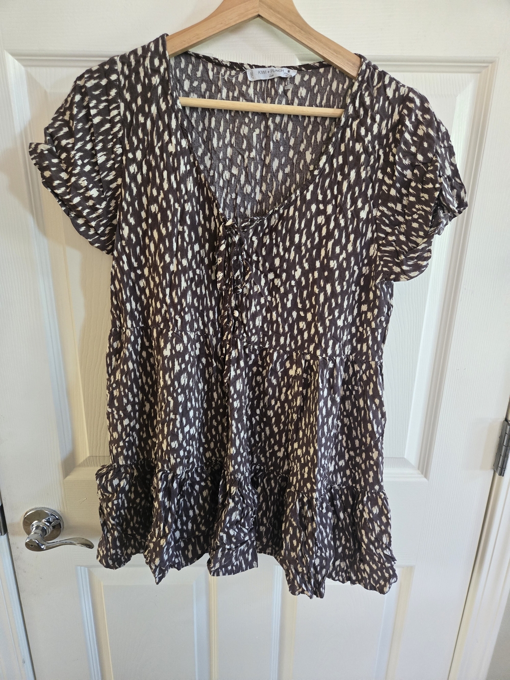 Kiwi&Punch Boho Brown Patterned Short Sleeve Peplum Babydoll Dress Tunic